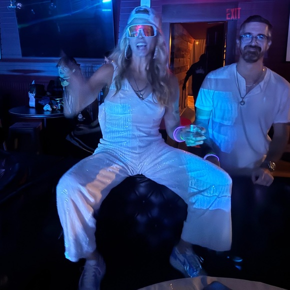 Lulu's White Sequin Jumpsuit with Giant Bow - Picture 5 of 6